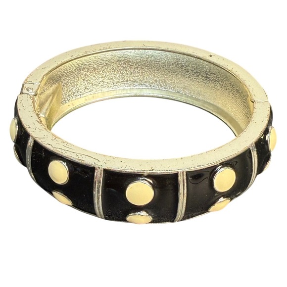 Premier Design Jewelry - Premiere Design Enamel Black and Cream Polka Dot Hinge Bracelet Cuff